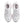 A Nike running shoe in white with a metallic silver Swoosh and a pink ZoomX midsole accent, shown on a white background.