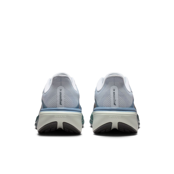 Pair of gray running shoes with visible brand logo on a white background