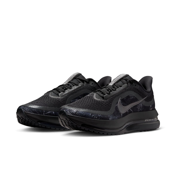 Men's Nike sneaker in all black with black camo.