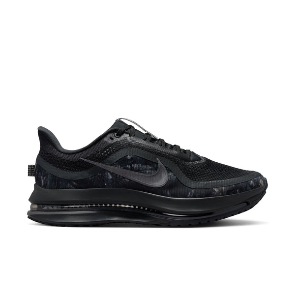Black and camo Nike men's sneaker with a prominent brand logo on a white background.