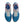 Blue running shoes with white and red accents on a white background.