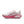 Medial side of a women's running shes with a mostly white upper and a pink colored midsole.