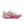 Pink and white running shoe with Nike logo on a white background.