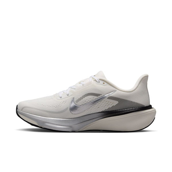 White running shoe with black sole on a white background