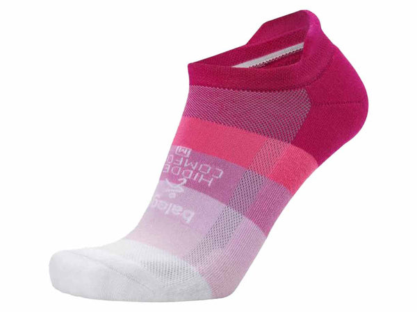 Pink and white sock with brand logo on a white background