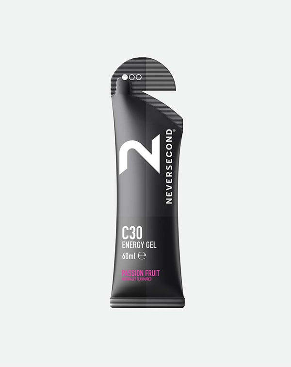 Neversecond C30 Energy Gel packaging on a white background