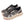 Pair of gray running shoes with black and orange accents on a white background.