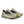 Pair of Mens trail shoes that are gray and green on a white background.