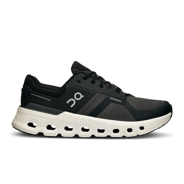 Black On men's running shoe with white sole on a white background.