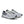 Gray and white running shoes with green accents on a white background.
