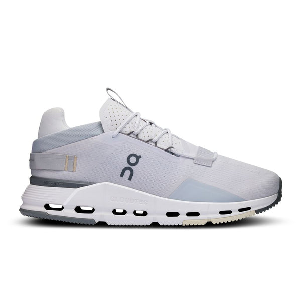 White and gray running inspired lifstyle shoe from On. 