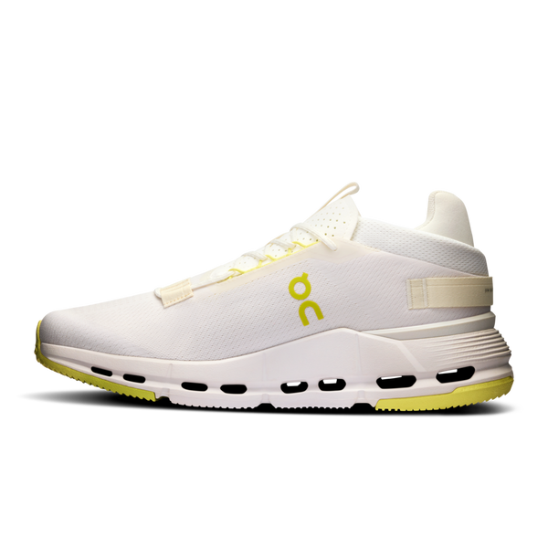 The medial side of this On shoe has the logo in Yellow letters.