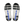 Top view of a pair of shoes with a blue arch support on a white background