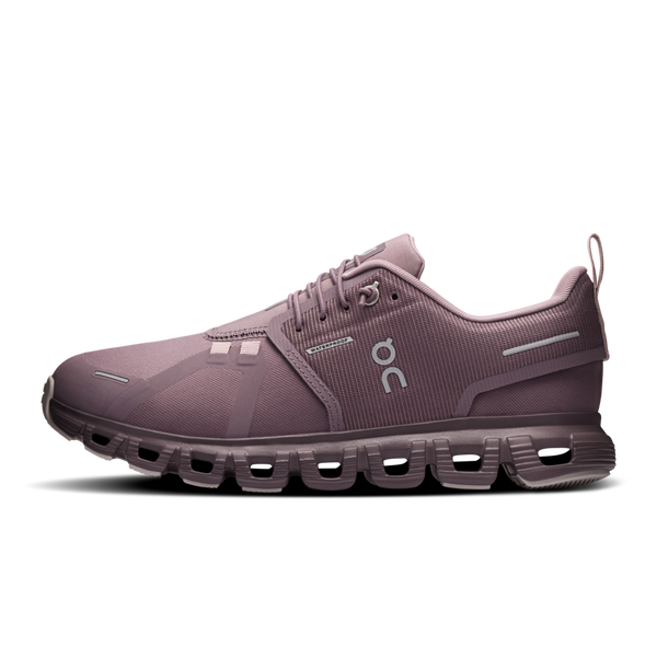 Purple running shoe with 'on' logo on a white background