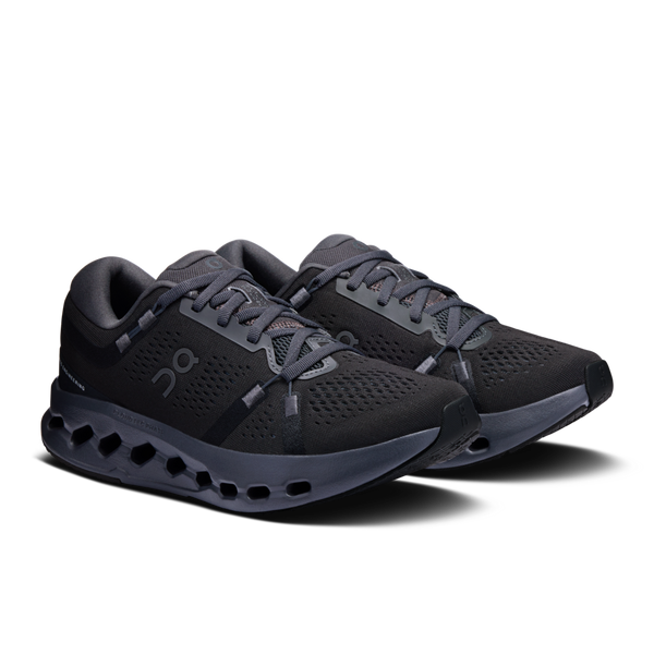 A pair of On Cloudsurfer 2 running shoes in black and black.
