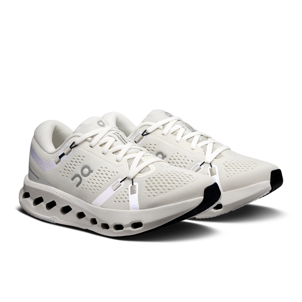 These On running shoes have an off white uper and the laces and midsole are the same color.