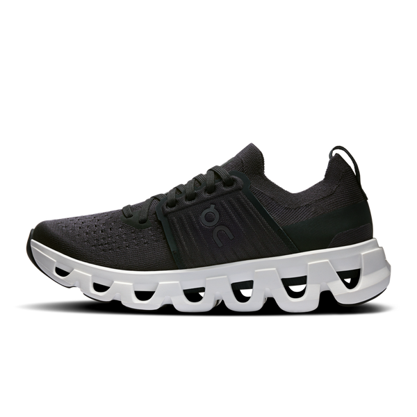 The medial side of this black and white shoe from On looks just ike the lateral side.