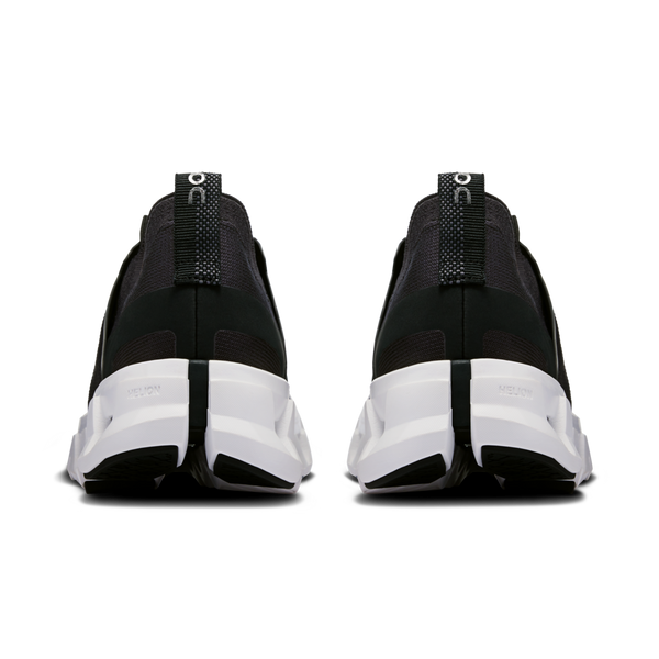 The heel of this athletic shoe frm On has a split right in the middle of the midsole.