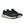Black running shoes with white sole on a white background.