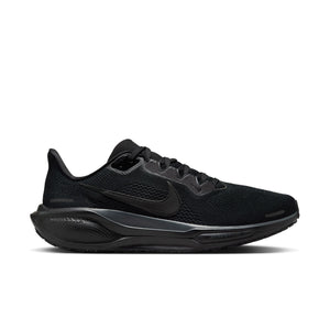 Black running shoe with Nike logo on a white background