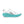 White running shoe with teal sole on a white background