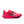 A bright pink Nike running shoe with a black and gray Swoosh logo, shown on a white background.