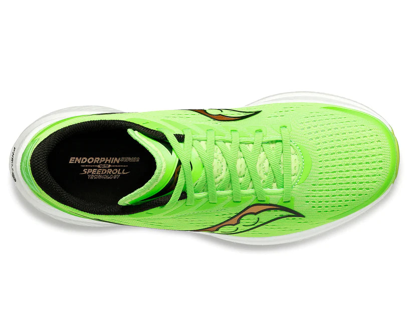 Top view of the Men's Endorphin Speed 3 by Saucony in the color Slime/Gold