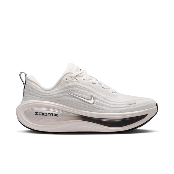 White running shoe with 'ZoomX' branding on a white background