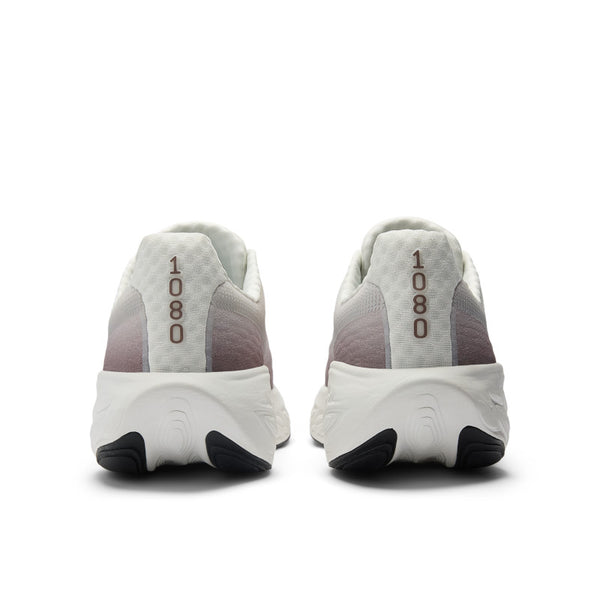 Back view of white running shoes with '1080' branding on a white background.