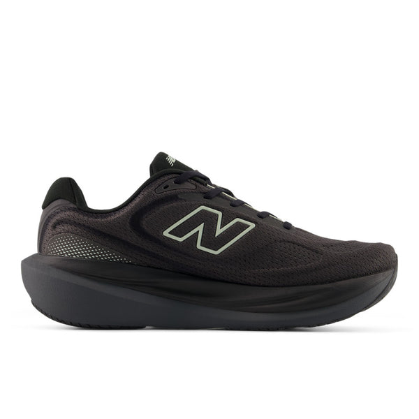 Black running shoe with New Balance logo on a white background.
