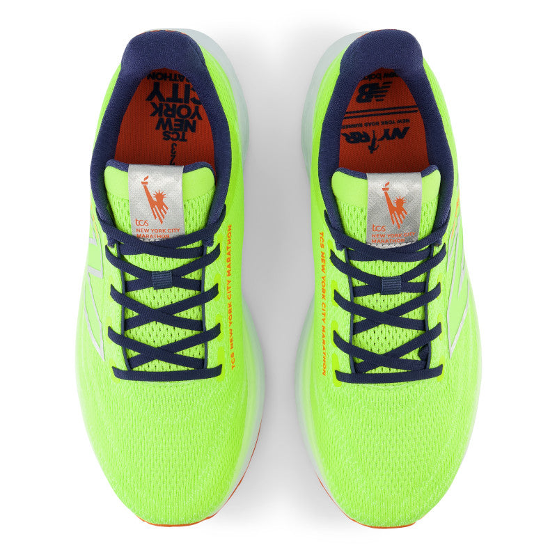 The upper of the men's 1080 specail edition NYC Marathon have navy laces and a very bright thirty watt upper