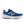 Blue running shoe with green accents on a white background.