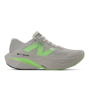 Mostly all grey NB running show with a bright green logo.