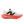 White and orange running shoe with black logo on a white background.