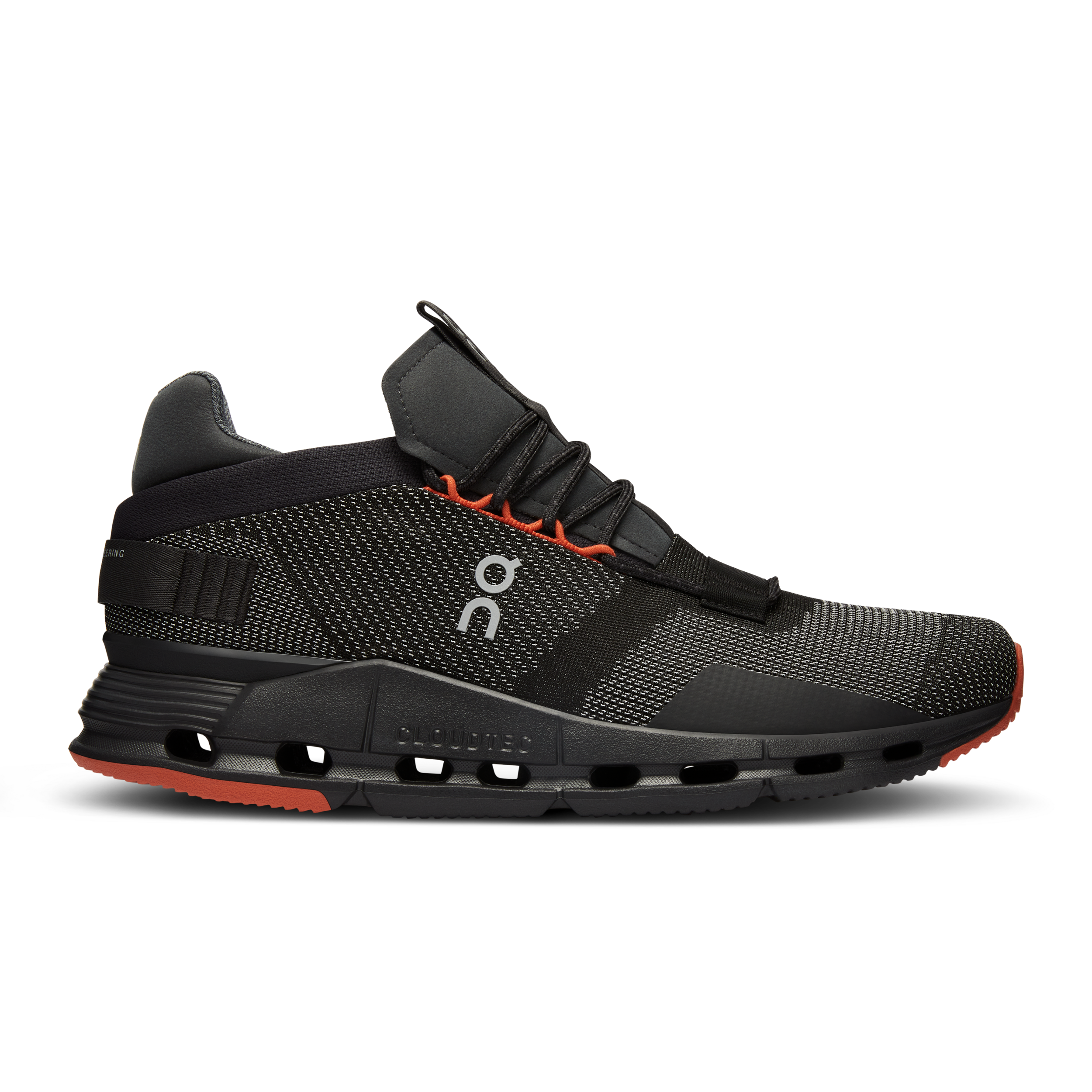 Lateral view of the Men's Cloudnova in Black/Flame