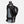 Black and gray hydration bladder with a bottle on a white background