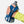 Hand holding a blue water bottle holder with a gray water bottle on a white background