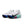 White Nike running shoes with colorful soles and a big Swoosh on a white background.