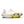 White running shoe with yellow accents on a white background