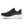 Black running shoe with white sole on a white background