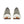 Gray running shoes with white soles and brown accents on a white background