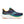 Navy running shoe with teal and orange accents on a white background