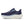 Black running shoe with white sole on a white background