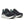 Black running shoes with white soles on a white background