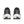 Black running shoes with white soles on a white background