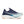 Navy and light blue running shoe on a white background