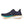 Navy running shoe with orange and teal accents on a white background