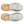 White running shoe with orange and gray sole on a white background