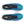 Blue, white, black, and orange running shoe on a white background