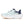Light blue running shoe with white sole on a white background